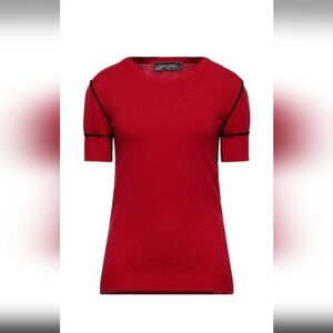 Sandro Ferrone Red Short Sleeve Sweater With Black Piping